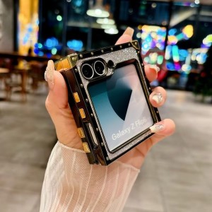 Luxury Glitter Diamond Mirror Bracket Case for Samsung Z Flip 6 5 4 3 Flip6 Flip5 Make up Stand Holder Bling Rhinestone Cover